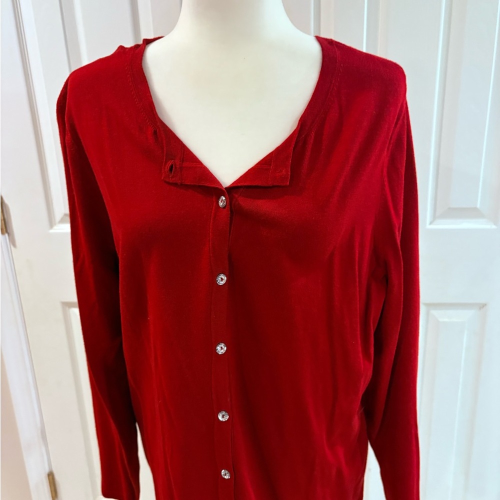 Red Button-Up Chico’s Cardigan